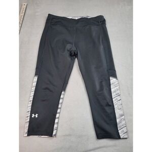 Under Armour Compression Pants Womens Large Black Gray HeatGear Athletic Cropped
